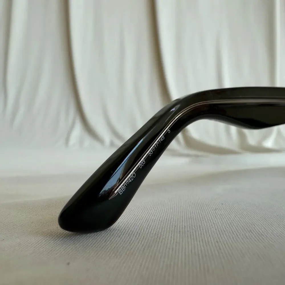 Balenciaga BB0242O Eyeglass Frames  - Shiny Dark Green Acetate, Logo Temples